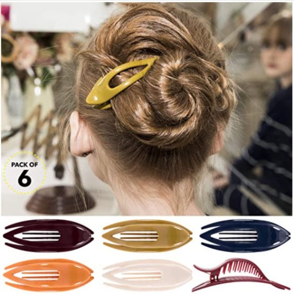 Roche Ornament- Six French Concord Curved Hair Clips - Picture 1 of 4